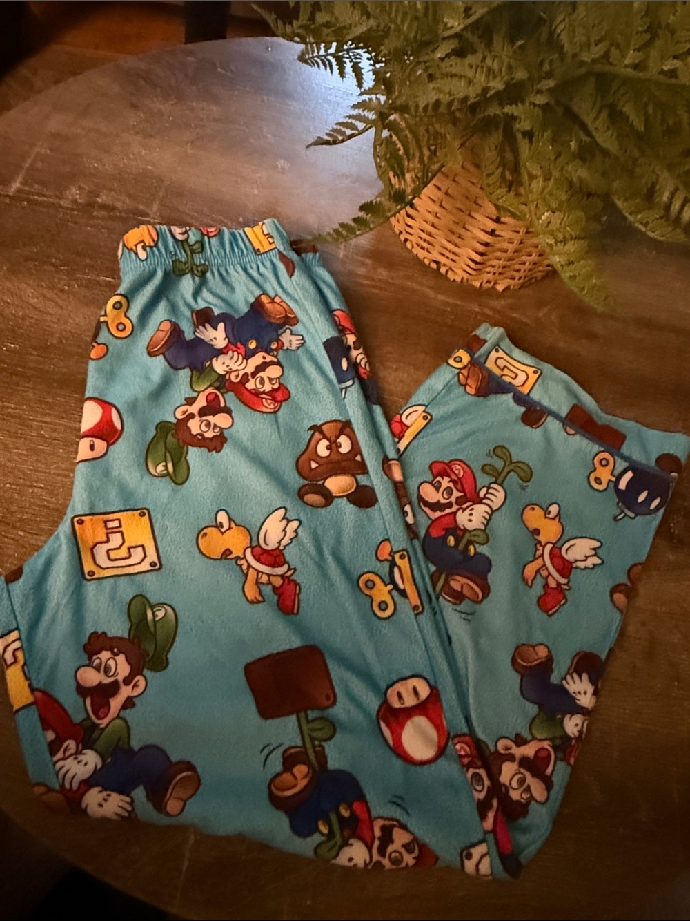 Light Blue Super Mario Character Print Pajama Bottoms